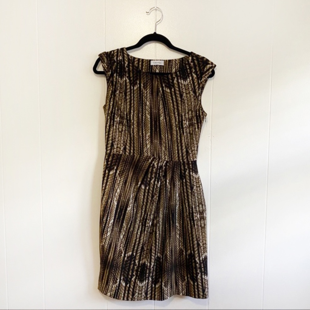 CALVIN KLEIN PYTHON PRINT PLEATED SHEATH DRESS